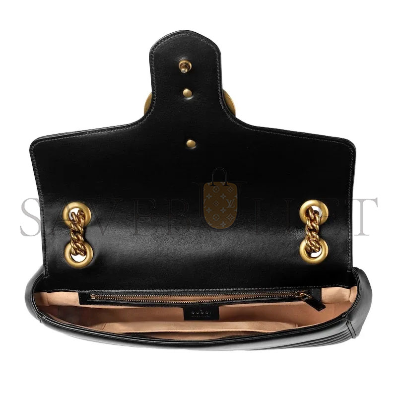 GUCCI BLACK MATELASSE LEATHER MEDIUM GG MARMONT SHOULDER BAG 443496 (31*19*7cm)